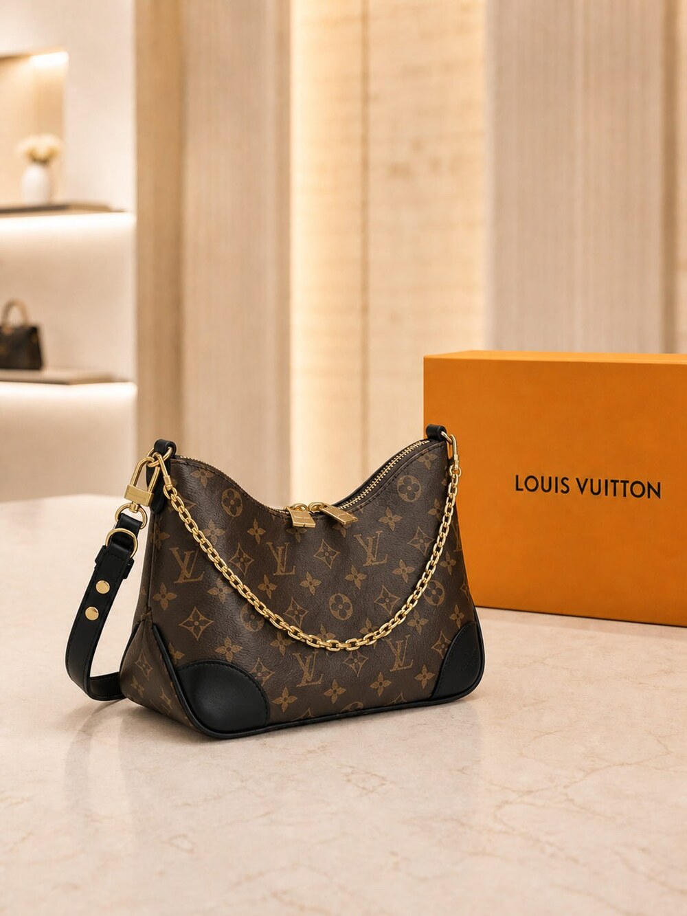 Louis Vuitton Boulogne Monogram Coated Canvas Shoulder Bag with Natural Trim - Picture 2 of 6